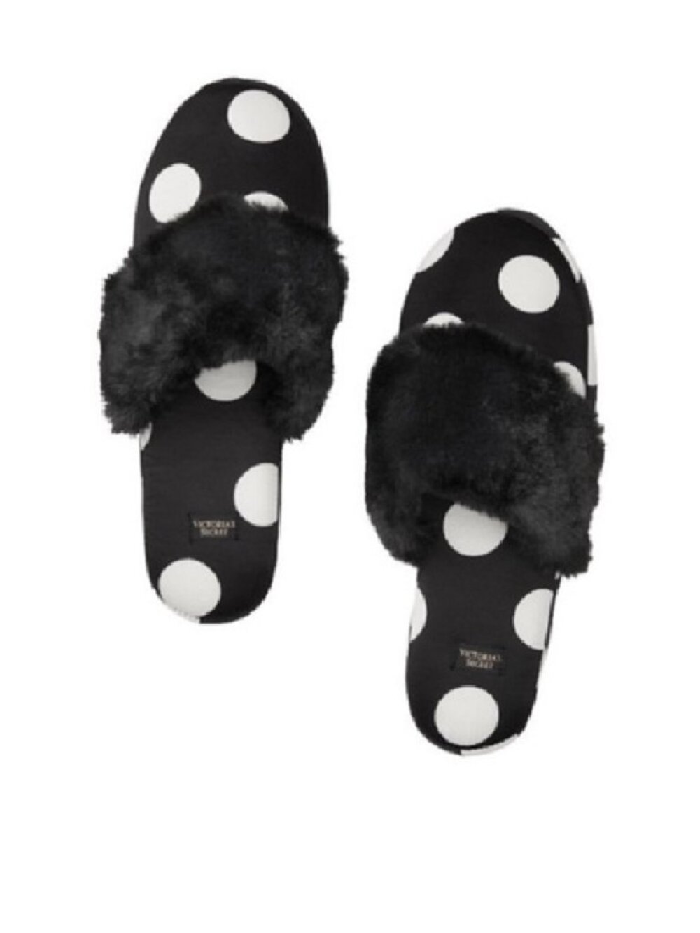 Victoria's Secret | Black and White Polka Dot Fur Slippers | Size Medium
